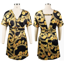 Costom Golden Printed Sexy Hot MIni Dress Bodycon Dresses With Bandage For Women